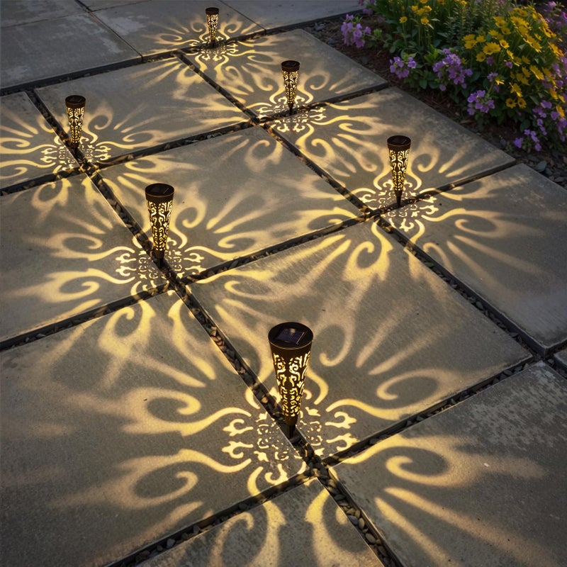 Go2garden 6Pcs Solar Lights Outdoor Garden Decor Gifts for Women Mom,Waterproof Conical Garden Stakes for Yard, Lawn, Pathway,Garden Lights Mothers' Day Birthday Gifts for Men(Black) - Image 2
